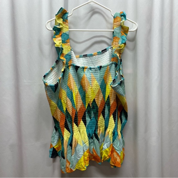 Torrid womens shirt size 6X peplum gauze smocked top colorful plus size - Picture 5 of 9